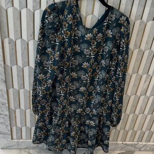 Caslon Floral Teal Mini Dress